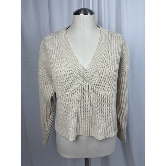Pacsun Cream Long Sleeve V Neck Cropped Sweater Women’s Size S Classic Basic - Picture 1 of 10